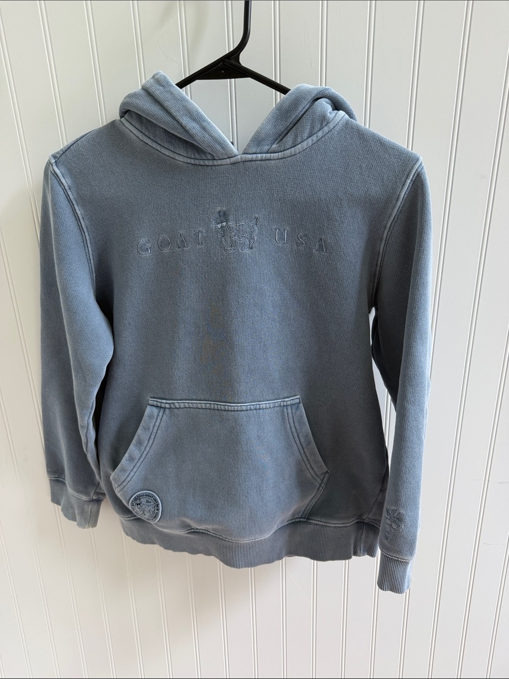 (347)GOAT USA Kids Embroidered Pullover Hoodie in Vintage Blue